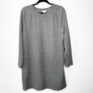 J Jill Gray T-Shirt Dress Size L Cotton Blend Long Sleeve Pockets Minimalist